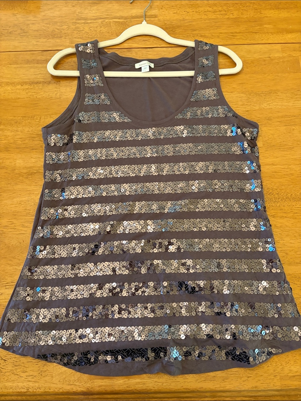 Garnet Hill Gray Sequin Striped Tank Top - NWOT
